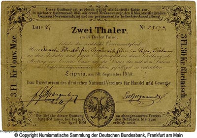 Deutscher Nationalverein für Handel und Gewerbe 2 Thaler 1850