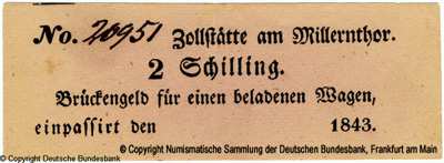 Zollstätte am Millernthor Wegegeld. 2 Schilling 1843