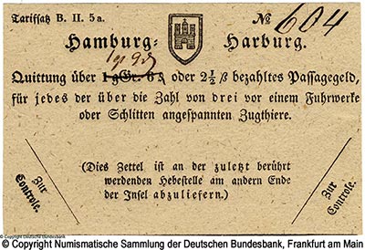 Wegegeld. 1 Groschen 9 Pfennig oder 2 1/2 Schilling