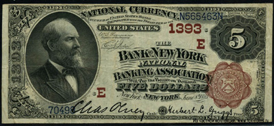 The Bank New York National Banking Association New York 5 dollars 1885
