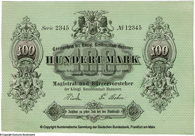 Magistrat der Königlichen Residenzstadt Hannover 100 Mark 1846