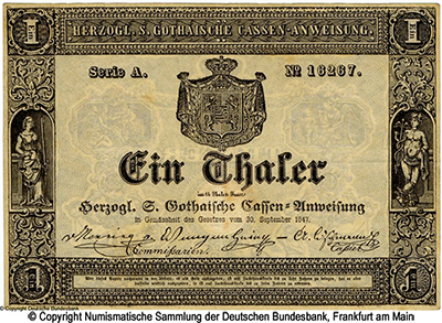 Duchy of Saxe-Gotha Obersteuerkollegium 1 Thaler 1847