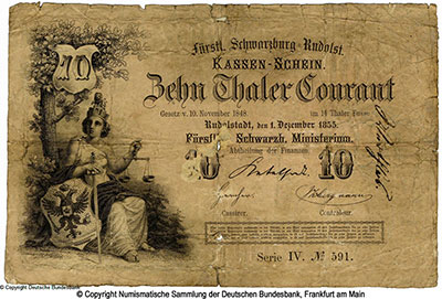 Staatsministerium Fürstentum Schwarzburg-Rudolstadt 10 Thaler Courant 1855