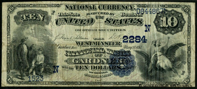 Westminster National Bank of Gardner 10 Dollars 1895