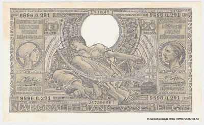 Billet Banque Nationale de Belgique 100 Francs ou 20 Belgas. 1942.
