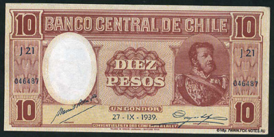 Banco Central de Chile. Chile 10 pesos 1939