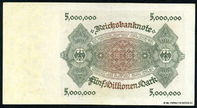 Reichsbank. Reichsbanknote. 5000000 Mark. 1. Juni 1923. (Imperial banknote 5,000,000 marks 1923) 
