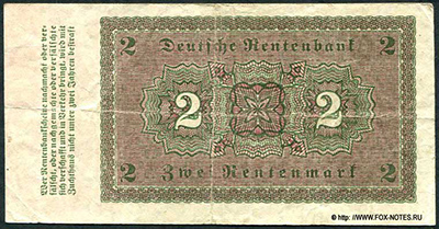 Deutschen Rentenbank. Rentenbankschein. 2 Rentenmark. 1. November 1923.