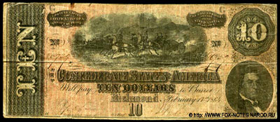 Confederate States of America $10 bill 1864