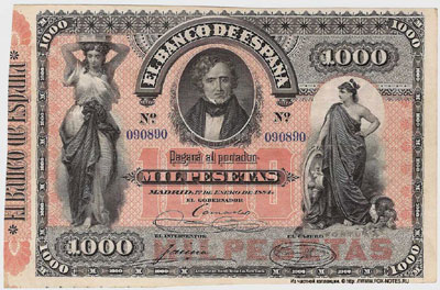 Spain 1000 pesetas 1884