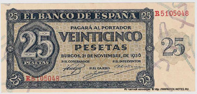 Spain 25 pesetas 1936
