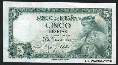 Spain 5 pesetas 1954