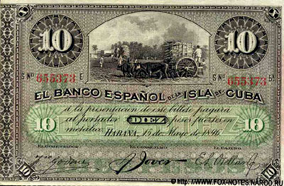 Cuba 10 peso banknote 1896