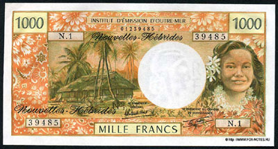 New Hebrides 1000 francs 1980