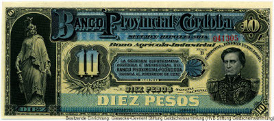 Banco Provincial de Cordoba 10 pesos — ENERO 1º DE 1889.