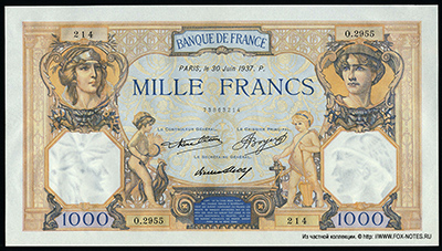Banque de France 1000 francs 1937 Roulleau J.Boyer P.Strohl.