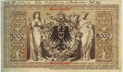 1000 of grades - 1. März 1895. Sample. "DRUCKPROBE" Two Red Seals 