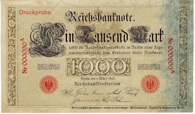 Deutsches Reich (German Empire). Reichsbank. Reichsbanknote. 1000 Mark. 1. März 1895. „Brauner Tausender“