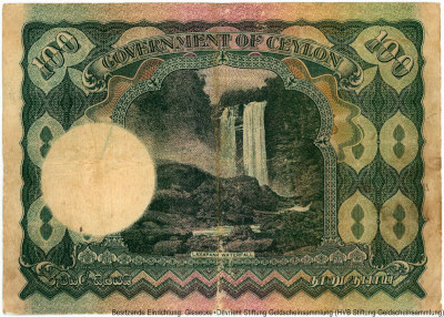 Government of Ceylon 100 rupees 24TH JUNE 1945. O.E. Goonetilleke, C.H. Collins