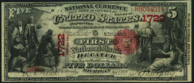 First National Bank of Decaturs 5 dollars 1872