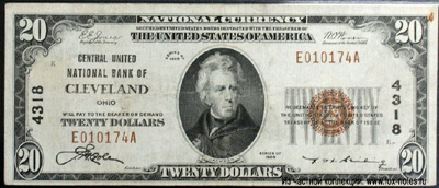 Central National Bank Of Cleveland in Ohio 20 dollars 1929