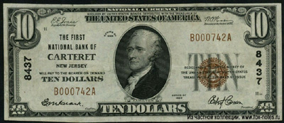The First National Bank of the Carteret, New Jersey 10 dollars 1929