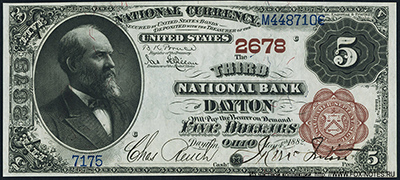 Third National Bank of Dayton, Ohio SERIES OF 1882. 5 Dollars.