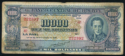 Bolivia 10,000 boliviano 1945