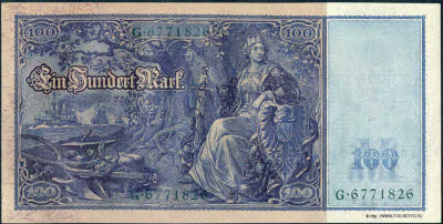 100 marks - 21. April 1910. Two green seals. The paper is bluish. X. # 7. Batches G