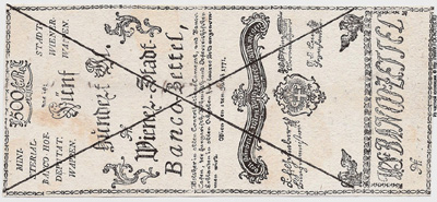 Wiener-Stadt-Banco-Zettel. 500 Gulden 1771.