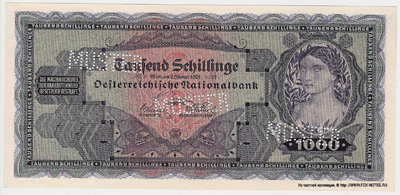 Austrian National Bank. 1000 shilling note 1925 .