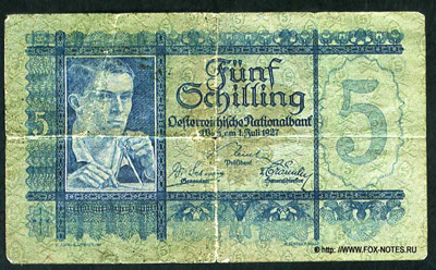 Austrian National Bank. 5 shilling note 1927 .