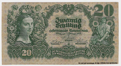 Austrian National Bank. 20 shilling note 1928 .