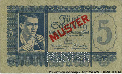 Oesterreichische Nationalbank. Banknote. 5 Schilling 1945.