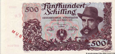 Austrian National Bank. 500 shilling note 1953 .