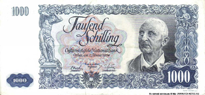Austrian National Bank. 1000 shilling note 1954 .
