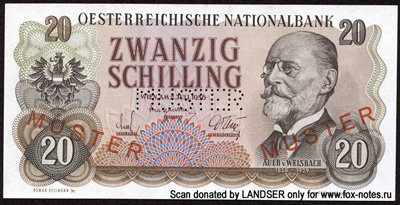 Austrian National Bank. 20 shilling note 1956 .