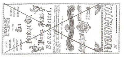 Wiener-Stadt-Banco-Zettel. 100 Gulden 1771.