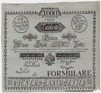 Wiener-Stadt-Banco-Zettel. 1000 Gulden 1784.