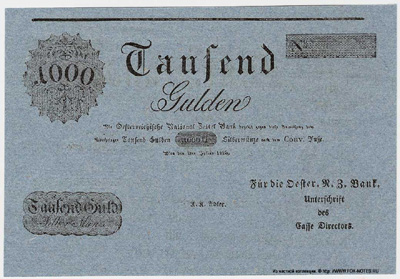 Oesterreichishe National Zettel Bank. Banknote. 1000 Gulden 1816.