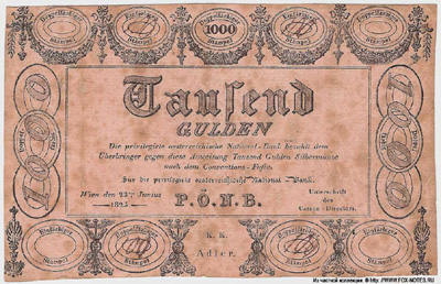 Privilegirte Österreichische National Bank. Banknote. 1000 Gulden 1825.