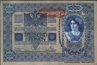 Oesterreichisch-ungarische Bank. Banknote. 1000 Kronen 1920.